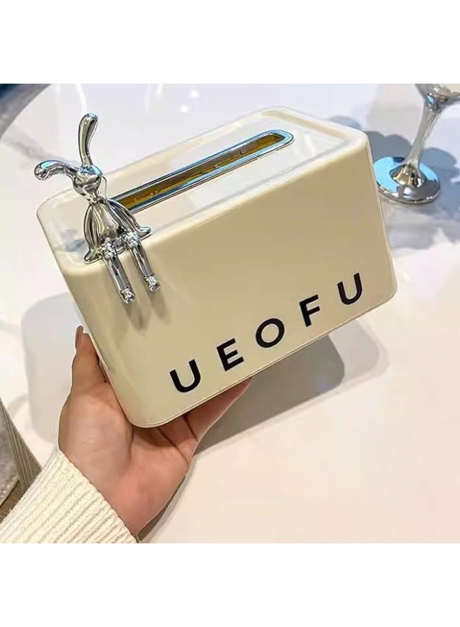 Luxury Modern Tissue Box Holder with Metallic Accent – Elegant Desktop Tissue Organizer - Pearl White - Image 2
