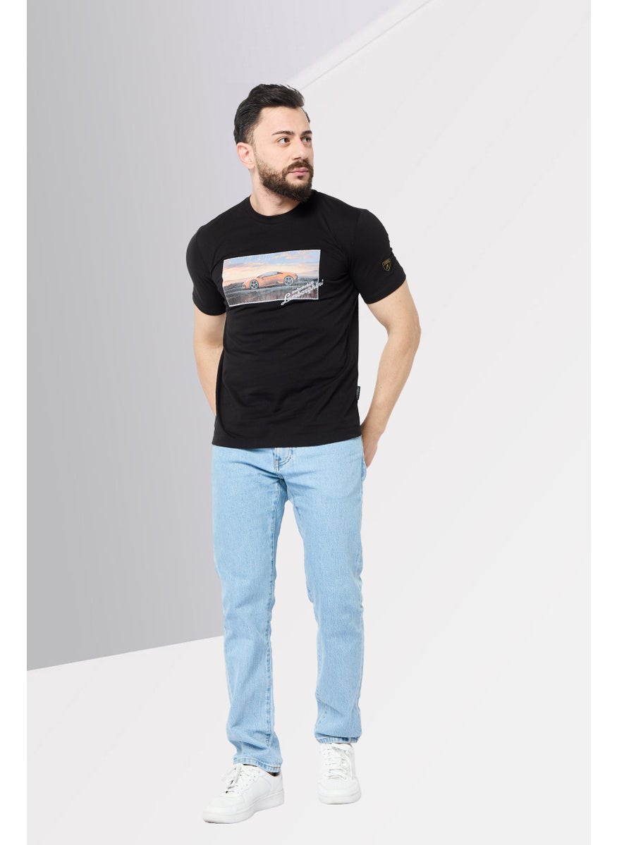 LAMBORGHINI Men Crew Neck Short Sleeves Graphic Print T-Shirt, Black  - Image 2
