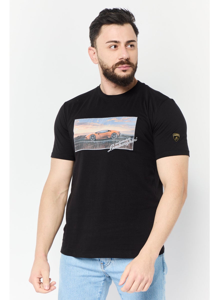 LAMBORGHINI Men Crew Neck Short Sleeves Graphic Print T-Shirt, Black  - Image 1