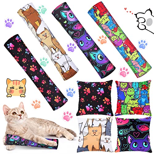 Hungdao 8 Pieces Catnip Kicker Toys Cat Kick Sticks Interactive Pillow Toys for Indoor Kitten Pet Chew Supplies 2 Shapes and 4 Designs - Image 1