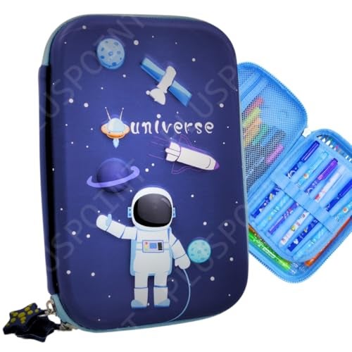 PLUSPOINT 3D Astronaut Pencil case Space Theme Large Capacity Premium Stylish EVA Case Embossed Compass, School Supply Organizer for Students, Stationery Box, Cosmetic Zip Pouch Bag - Image 1