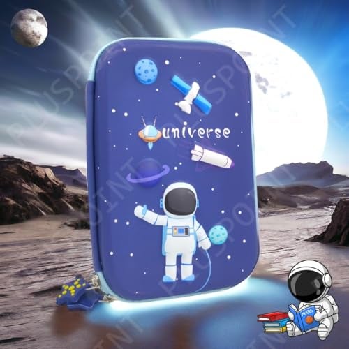PLUSPOINT 3D Astronaut Pencil case Space Theme Large Capacity Premium Stylish EVA Case Embossed Compass, School Supply Organizer for Students, Stationery Box, Cosmetic Zip Pouch Bag - Image 2