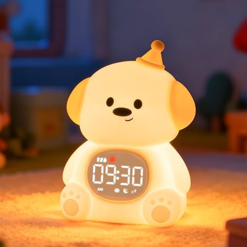 Aokpsrt Dog Alarm Clock with Night Light for Kids with Sleep Training and Sound Machine Rechargeable Silicone Lamp OK to Wake ClockCute Animal Tabletop Lamp Perfect Sleep Companion for Boys Girls - Image 1