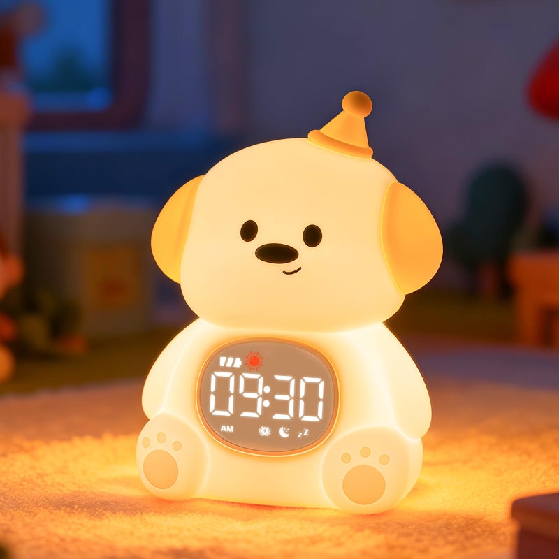 Aokpsrt Dog Alarm Clock with Night Light for Kids with Sleep Training and Sound Machine Rechargeable Silicone Lamp OK to Wake ClockCute Animal Tabletop Lamp Perfect Sleep Companion for Boys Girls - Image 2