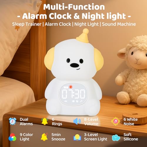 Aokpsrt Dog Alarm Clock with Night Light for Kids with Sleep Training and Sound Machine Rechargeable Silicone Lamp OK to Wake ClockCute Animal Tabletop Lamp Perfect Sleep Companion for Boys Girls - Image 3