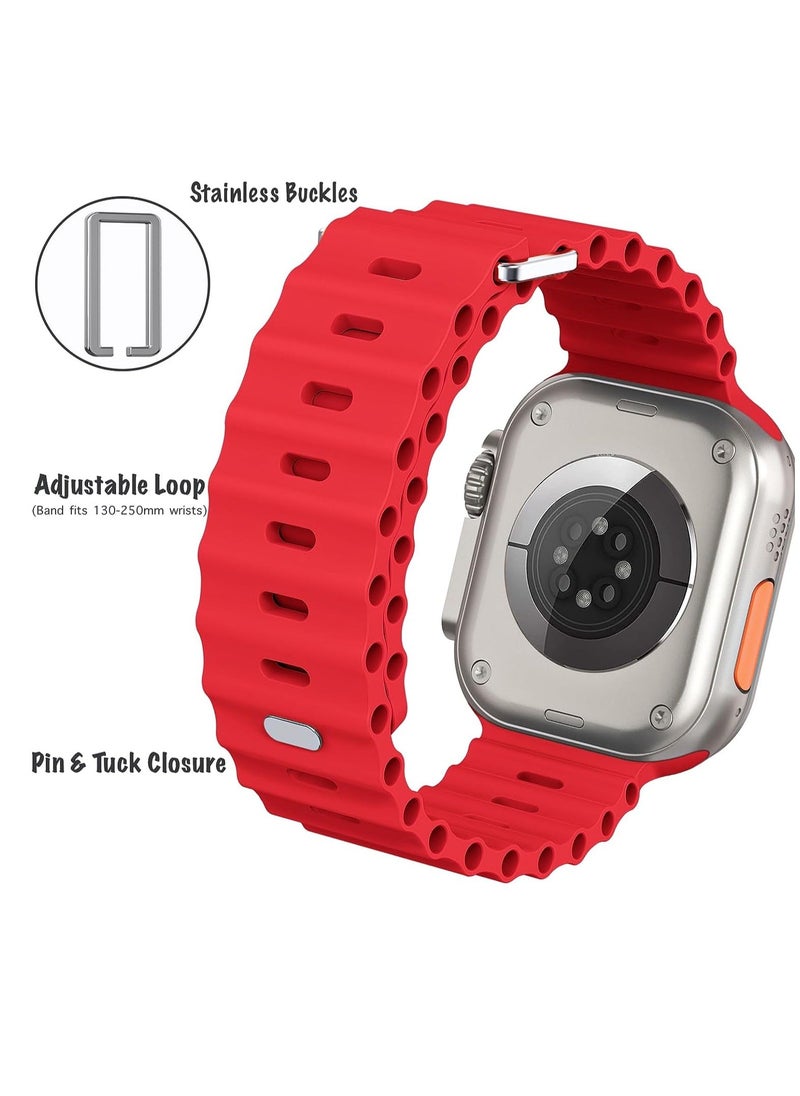 Color Fans - Soft Silicone Ocean Sports Strap Compatible Apple Watch 41mm 40mm 38mm for Men Women, Adjustible Watch Band for Apple Watch SE/Series 9/8/7/6/5/4/3/2/1 - Red - Image 1