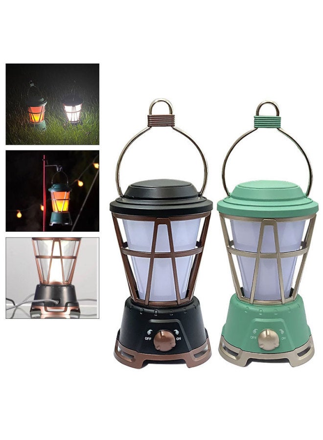 Cross Border New Outdoor Camping Tent Lamp Vintage Camping Lamp Solar Charging Camping Lamp Flame Atmosphere Horse Lamp 