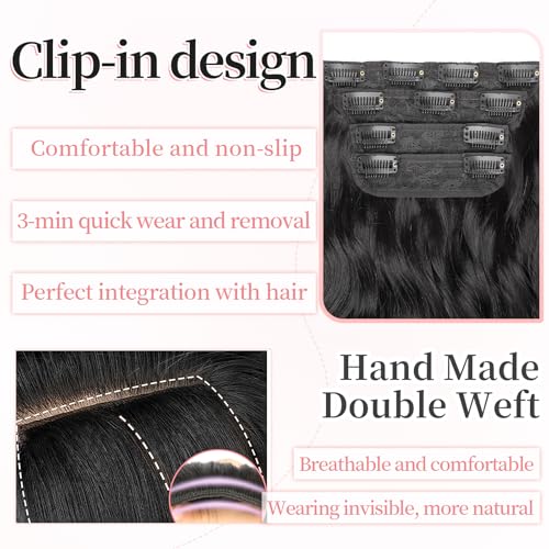 KooKaStyle Clip in Synthetic Hair Extensions Long Wavy 4PCS Thick Hairpieces Black Fiber Double Weft Natural Hair Extensions 24 Inch for Women - Image 3