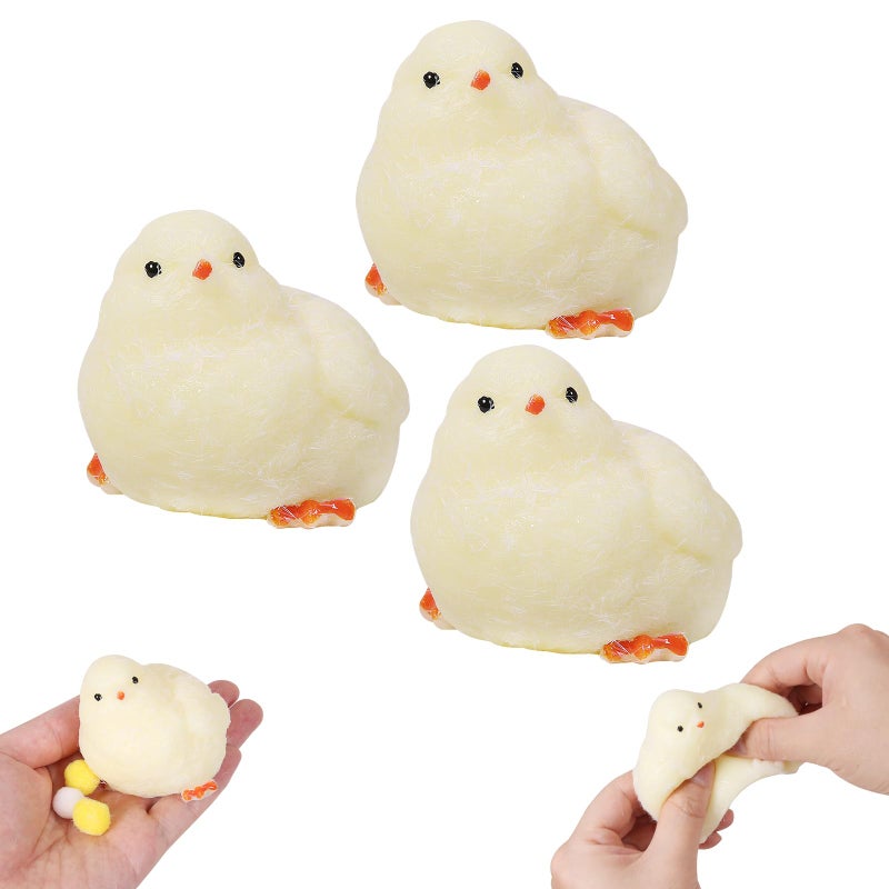 FauKait 3pcs Handmade Chick Squeeze Toys Ultra Soft Squishy Fidget Toys Silicone Squishies Toys for Stress Relief Chicken 3pcs - Image 3