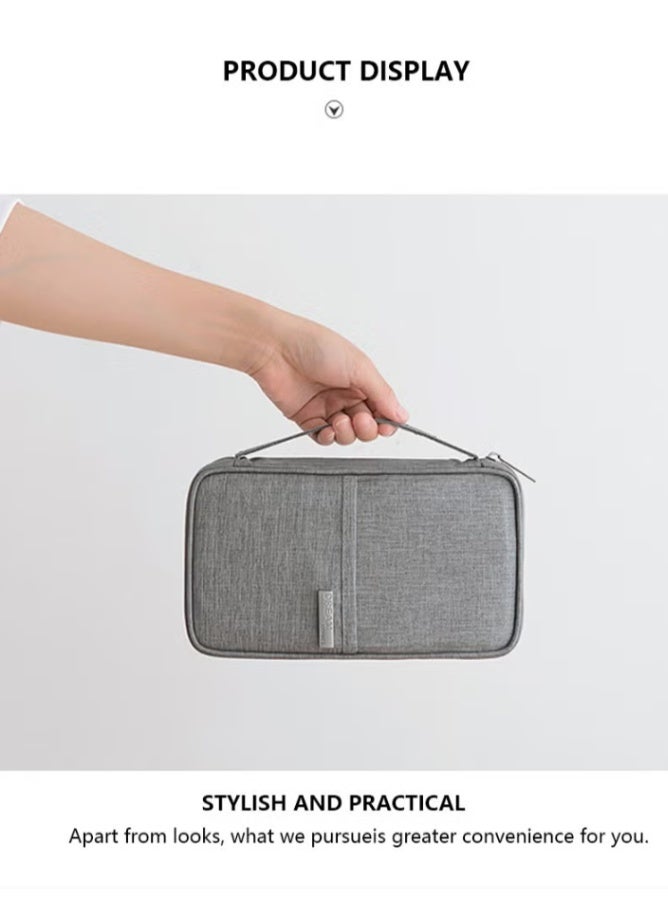 دريم محفظة حامل جواز سفر العائلة - منظم وثائق السفر المقاوم للماء من RFID للنساء والرجال ، بطاقة الهوية ذات السعة الكبيرة ، بطاقة الائتمان ، تذاكر الطيران ، جيب الهاتف النقود (رمادي) - Image 1