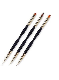 FULINJOY 3 Pcs Nail Drawing Pen Dual End Nail Art Pen Brush Acrylic Round Flat Painting Drawing Liner Nail Tools 