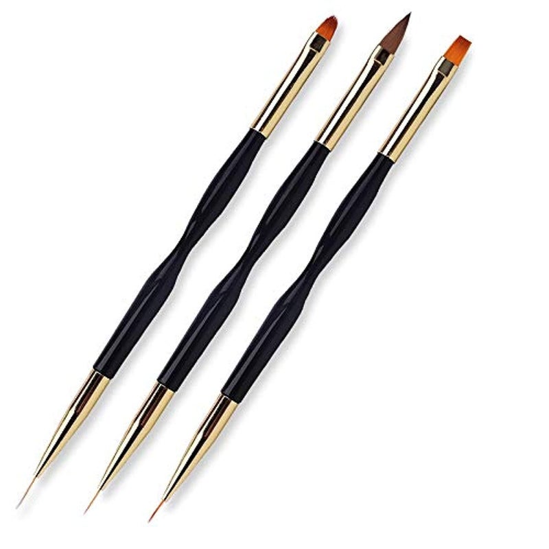 FULINJOY 3 Pcs Nail Drawing Pen Dual End Nail Art Pen Brush Acrylic Round Flat Painting Drawing Liner Nail Tools