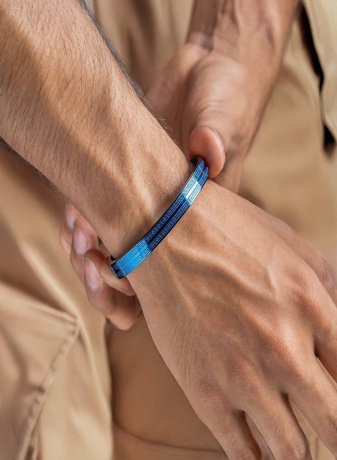 Mesmerize Atticus Stainless Steel Kada Bracelet for Men – Durable, Anti-Tarnish, Water & Sweat Resistant, Hypoallergenic, Stylish & Comfortable Fit – Premium Gift Box Included (Navy Blue, L) - Image 2