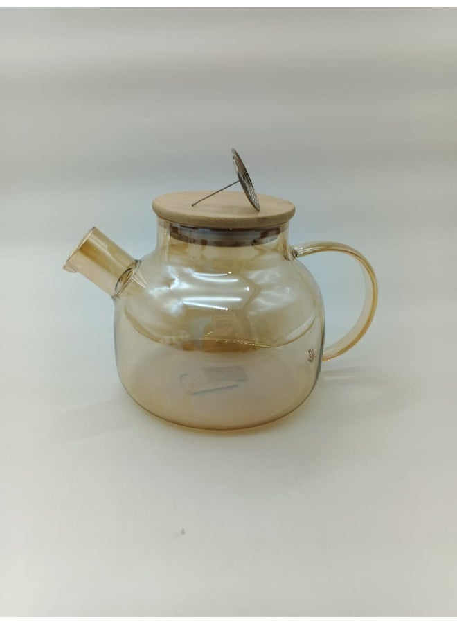 Genaric إبريق شاي زجاجي أنيق باللون العنبري مع غطاء من الخيزران و مصفاة