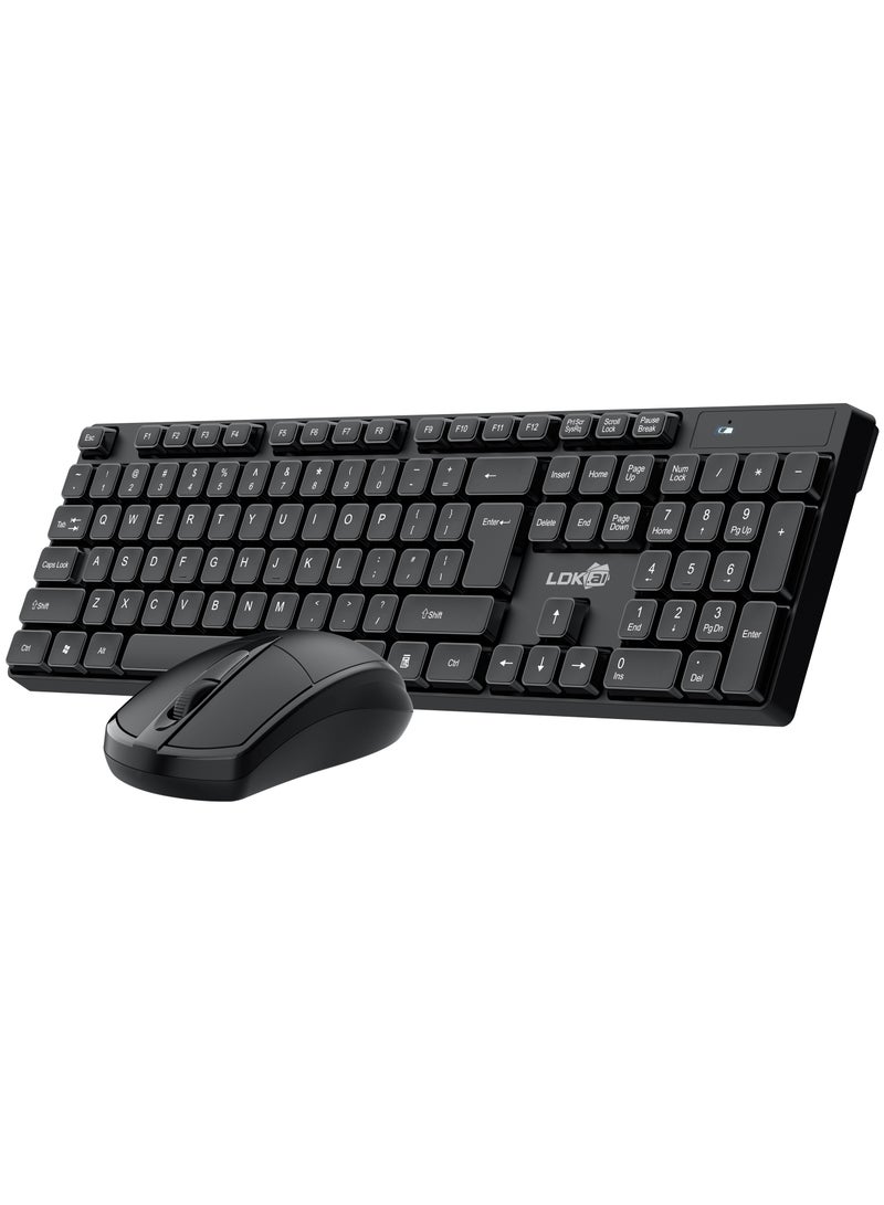 LDKAI مجموعة لوحة المفاتيح والفأرة اللاسلكية GR-10 – لوحة مفاتيح كاملة الحجم صامتة بتقنية 2.4G مع مفاتيح شوكولاتة، نطاق 10م، تقنية توفير الطاقة، للاستخدام في المكتب والمنزل (أسود) - Image 4