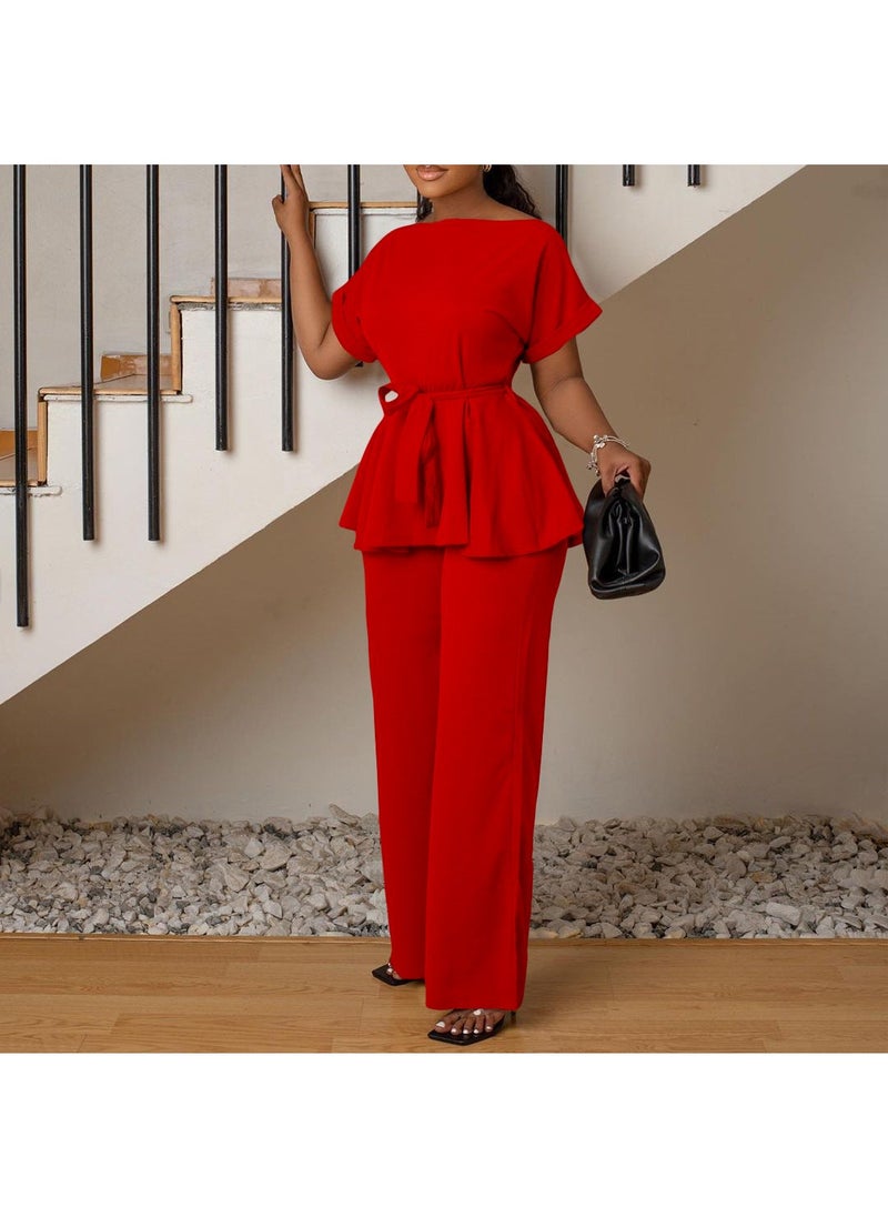 Arabest D3206 European and American Women's 2023 Summer Solid Color Strap Top High Waist Wide Leg Pants Fashion Casual Foreign Trade Suit - Image 2