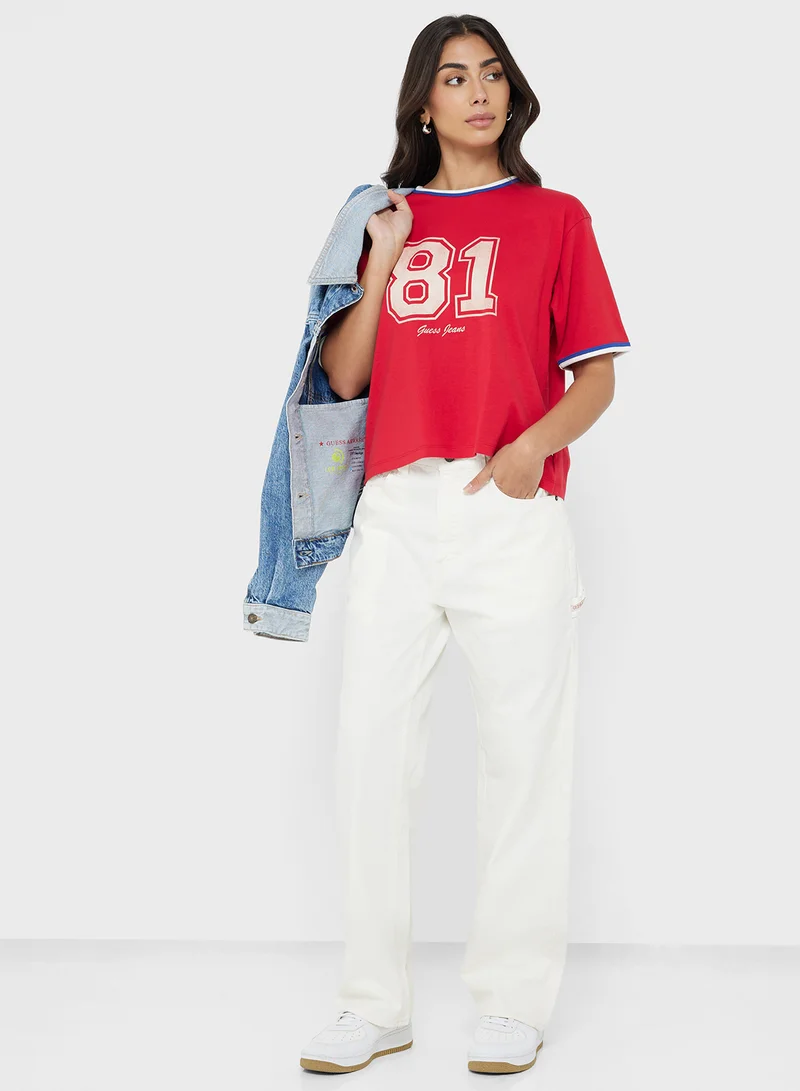 Guess Jeans Varsity Detail Graphic Boxy Tee