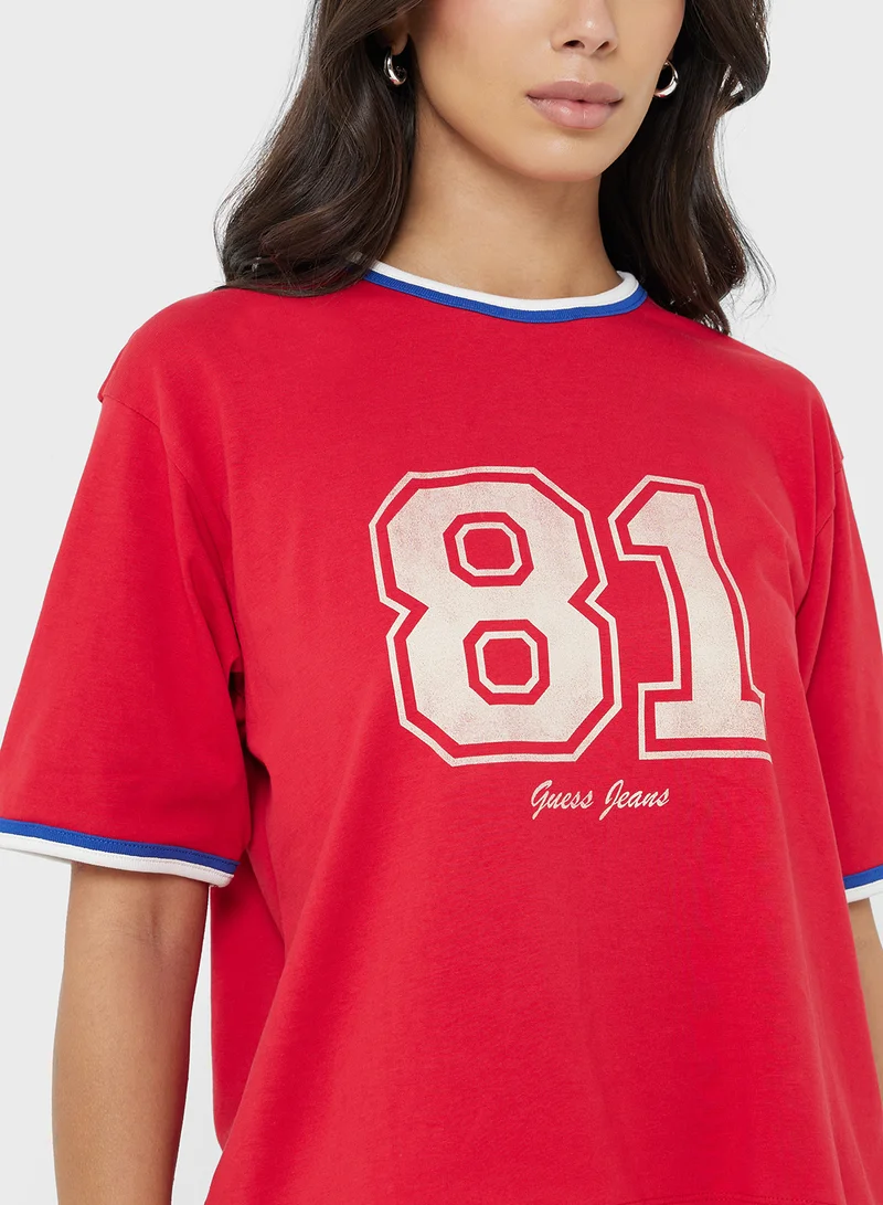 Guess Jeans Varsity Detail Graphic Boxy Tee