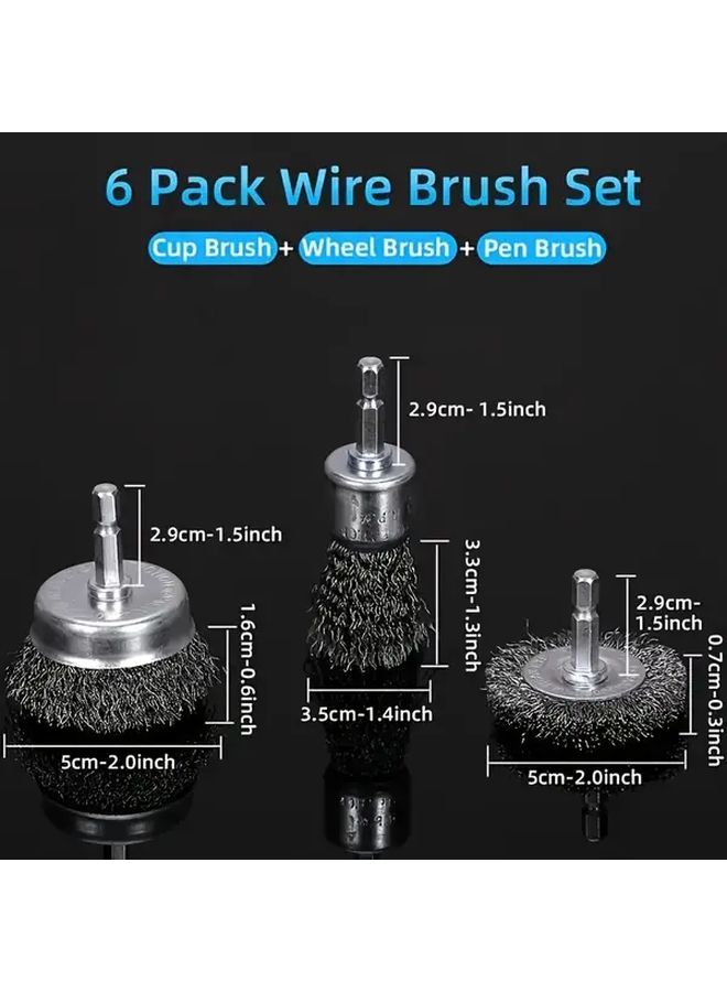 6pcs Wire Wheel Brush Set Cup Brush with 1 4 Inch Hex Shank for Rust Removal Corrosion Cleaning Scrubbing - Image 4