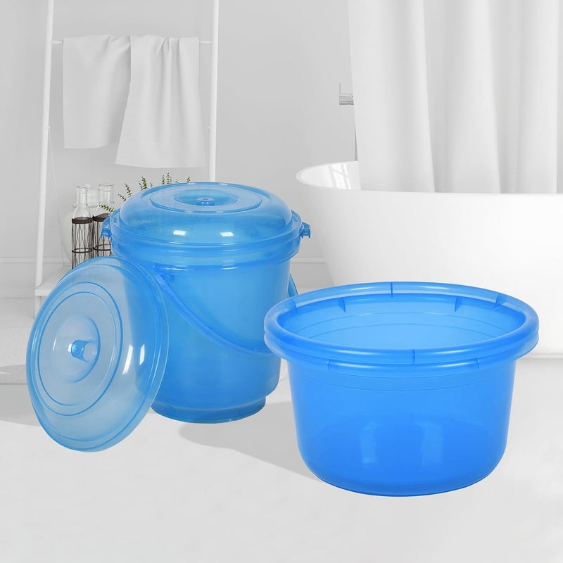 Kuber Industries Set of 4 Bathroom Combo Set Bathroom Set 2 Piece Tub25 L 2 Piece Bucket13 L Bathing Set Modern Bathroom Accessories Set Transparent Blue - Image 1