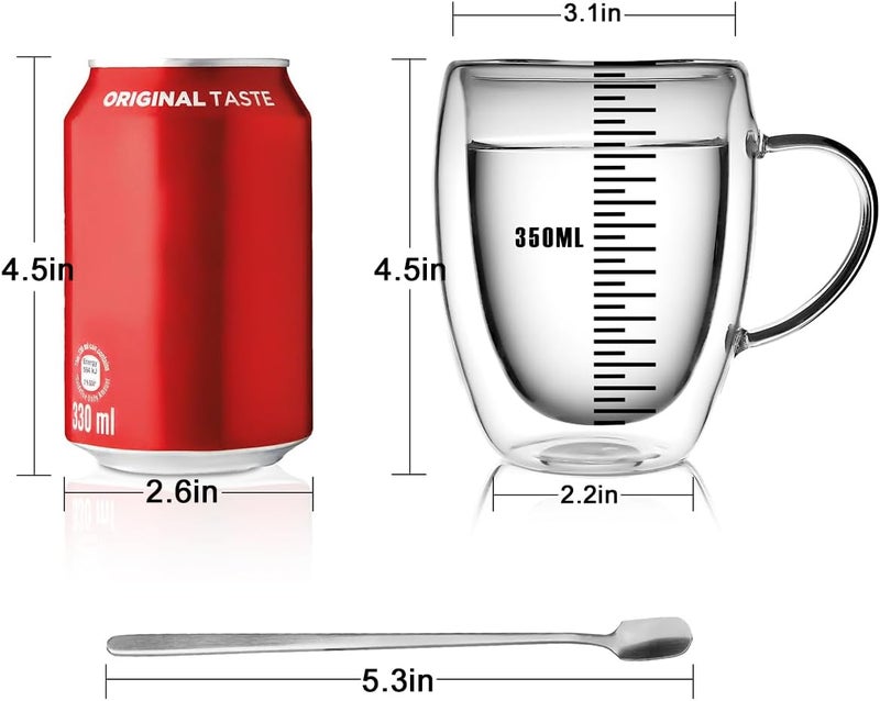 LIBWYS 4 Pack Double Walled Coffee Cups Glasses Mugs 12oz, Espresso Cappuccino Latte Tea Cups with Handle, Heat Resistant Borosilicate Clear Glasses 350ml - Image 4
