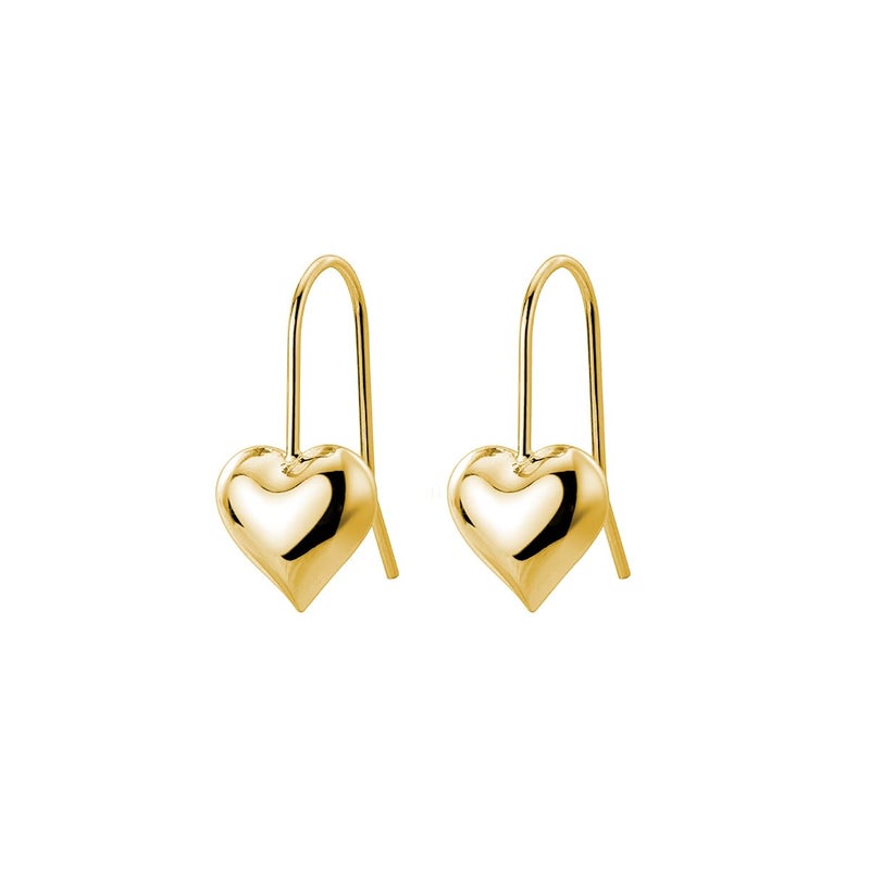 SLUYNZ Solid 925 Sterling Silver Heart Drop Earrings for Women Teens Love Heart Dangle Earrings Hook (B-Gold Plated) - Image 1