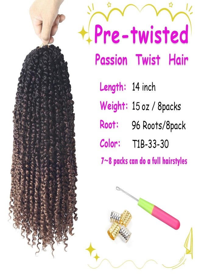 Bileaf Ombre Passion Twist Hair Pre Looped 14 Inch Passion Twist Crochet Hair for Black Women, Pre Twisted Boho Crochet Twist Braids for Women Kids Pre Looped Soft Lightweight 8 Packs Hair Extensions - Image 3