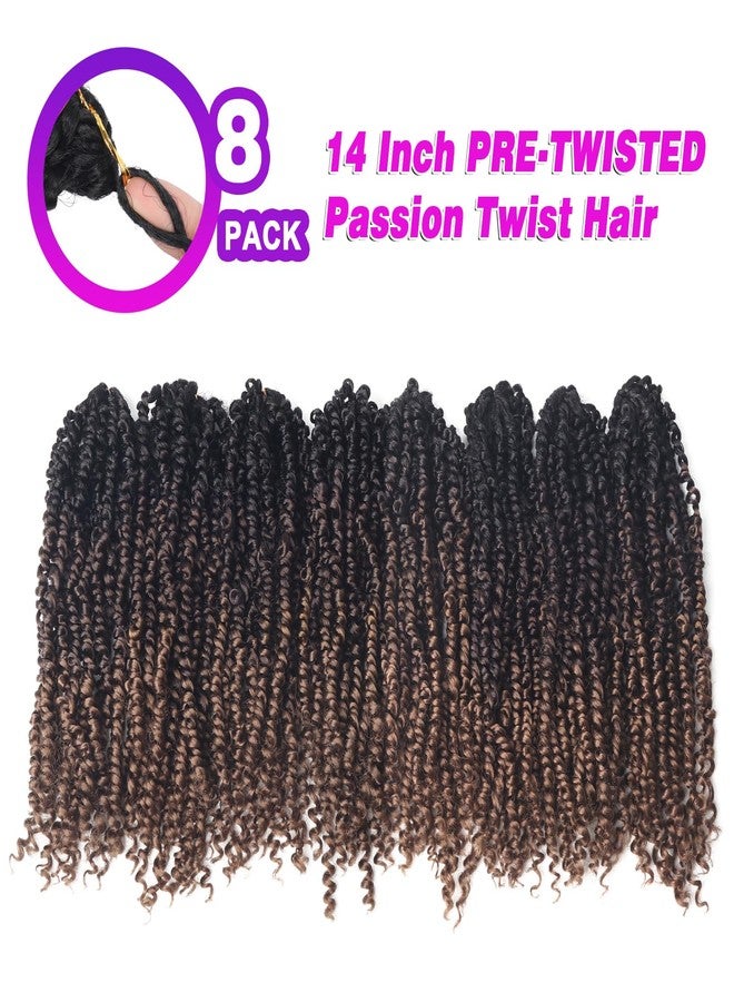Bileaf Ombre Passion Twist Hair Pre Looped 14 Inch Passion Twist Crochet Hair for Black Women, Pre Twisted Boho Crochet Twist Braids for Women Kids Pre Looped Soft Lightweight 8 Packs Hair Extensions - Image 2