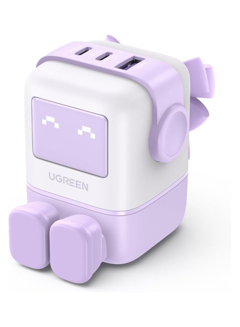 UGREEN ECO 65W USB C Charger with 3-Port Nexode Robot GaN LED Display, Mini Type C Fast Power Adapter - Purple - Image 1