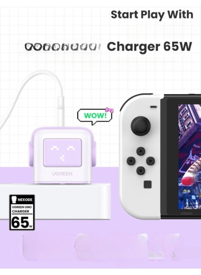 UGREEN ECO 65W USB C Charger with 3-Port Nexode Robot GaN LED Display, Mini Type C Fast Power Adapter - Purple - Image 3