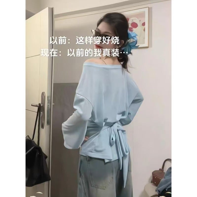 2025 Spring And Style Lazy Loose Slimming Versatile Strappy Round Neck Slightly See-Through Thin Sun Protection Blouse Top - Image 4