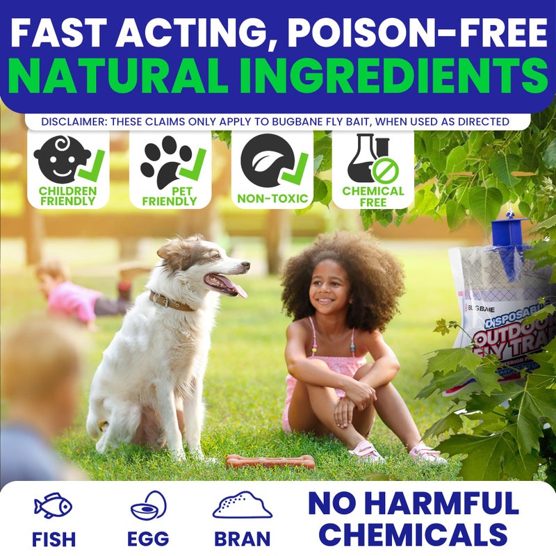 BugBane Fly Traps Outdoor Fly Trap for Patio. 9 Non-Toxic Pre-Baited Flies Bags Outdoor Disposable. Hanging Bug Catchers for All Filth Flies Killer for Outside Bug Control in Yard Horse Ranch Trash Can - Image 4