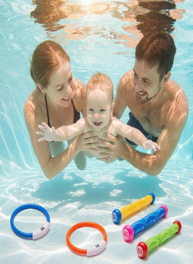 PARENTSWELL 17 Pcs Pool Diving Toys for Kids Adults, Swimming Pool Toy Set Includes 8 Dive Torpedos, 5 Diving Sticks & 4 Diving Rings for Swim Pool Games, Water Fun Games - Image 5