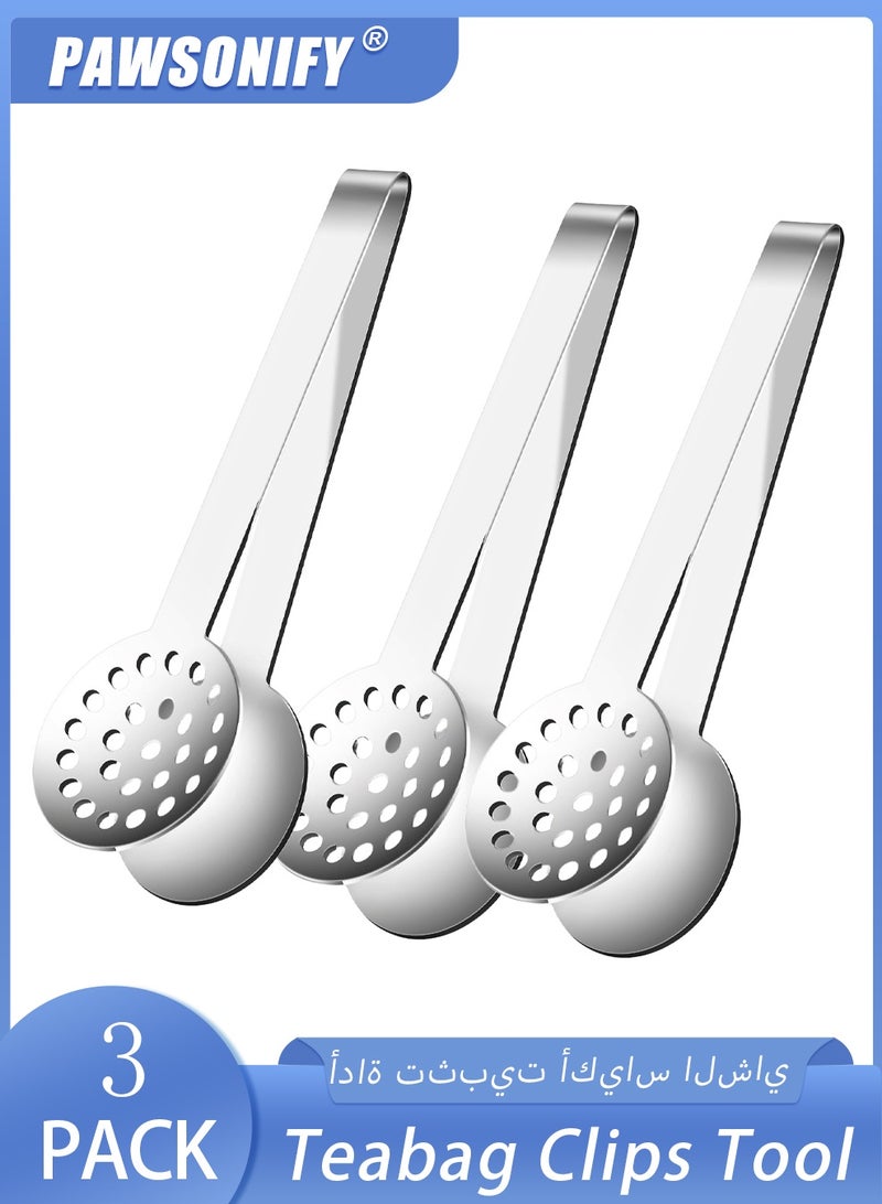PAWSONIFY 3pcs Tea Bag Squeezer Tongs, Stainless Steel Strainer Spoons Teabag Clips Tool Practical Strainer Tea Accessories - Image 1