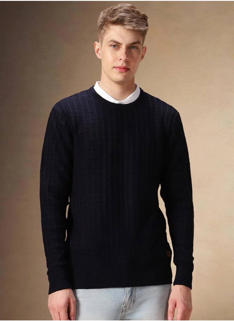 دينيس لينغو Men's Navy 100% Acrylic Embellished Regular Fit Sweater
