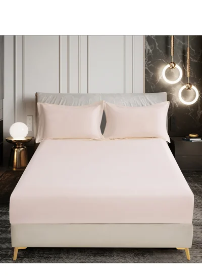Donetella Bedding Fitted Sheet - Fits 200x200 Cm For Super King Bed - 3 Pcs (1 Fitted Sheet and 2 Pillowcases) - 35 Cm Deep Pocket - Solid Bed Sheet