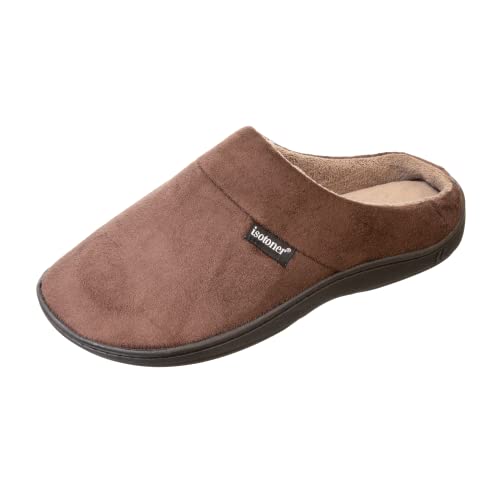Isotoner Men's Classic Microterry Slippers - Cooling Gel-Infused Memory Foam, Indoor/Outdoor Soles, Machine Washable, Fuax Microsuede Dark Chocolate, 9.5-10.5 - Image 1