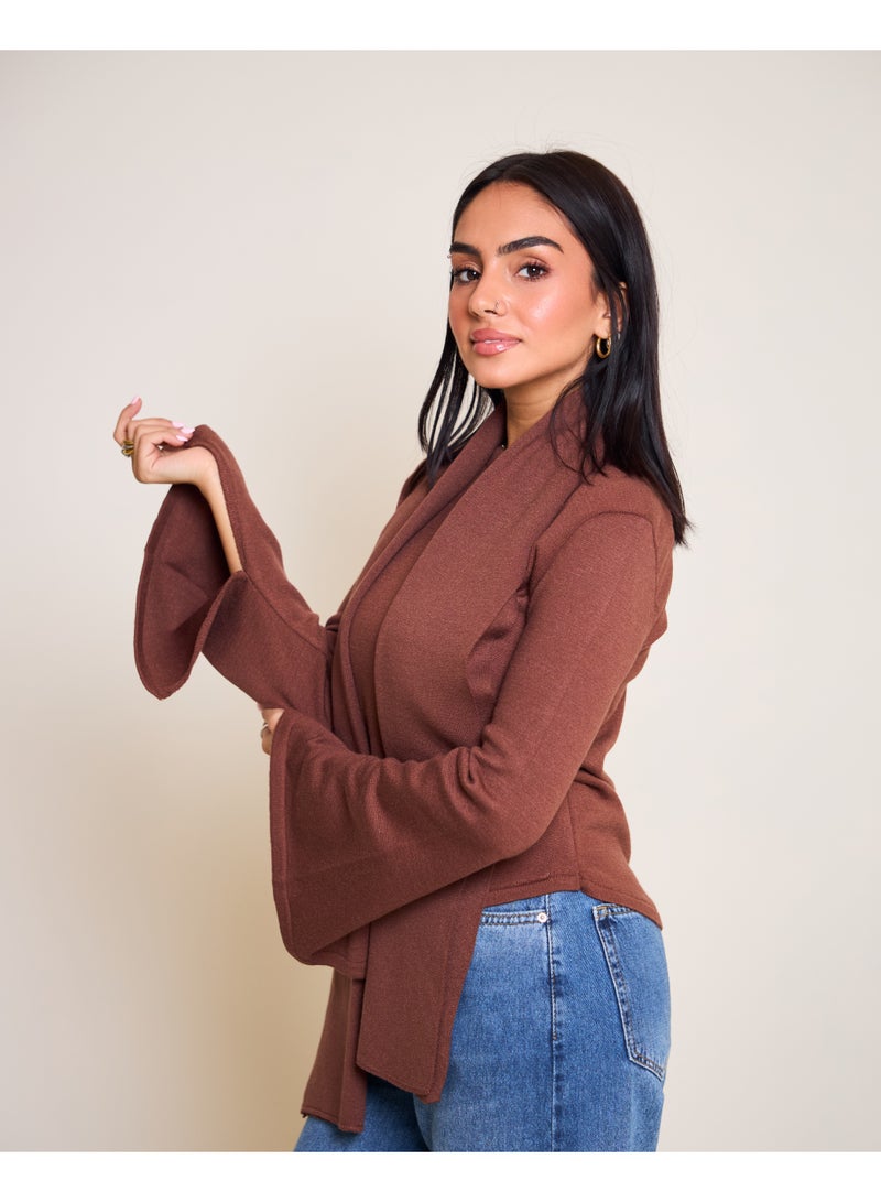Dresscode Scarved Knitted Brown Top - Image 3
