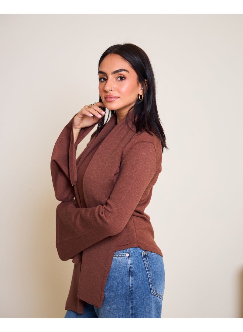 Dresscode Scarved Knitted Brown Top - Image 2