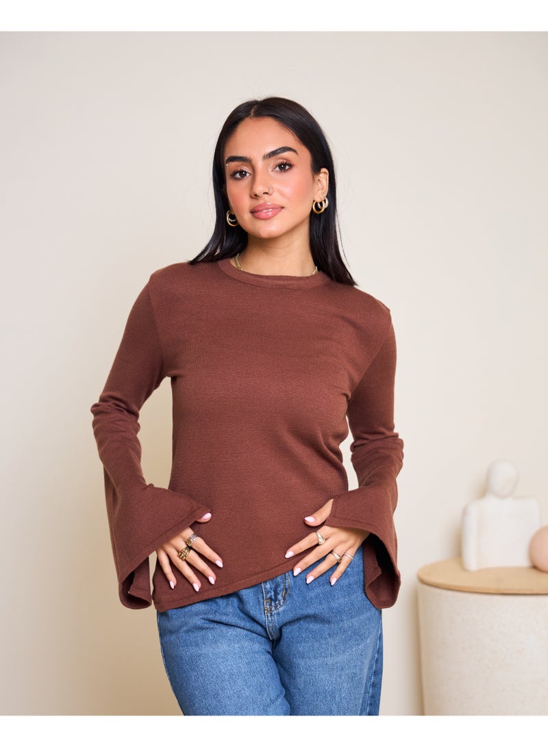Dresscode Scarved Knitted Brown Top - Image 5