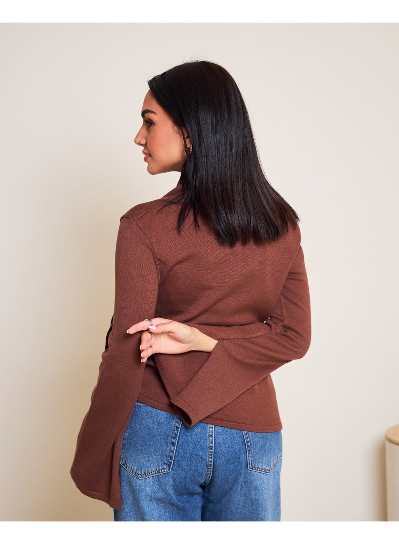 Dresscode Scarved Knitted Brown Top - Image 4