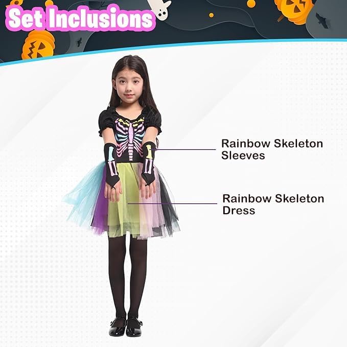 Home Smart Skeleton Costume Dress for Girls Rainbow Color Style Outfit Stage Performance Event Party & Birthday - Image 2