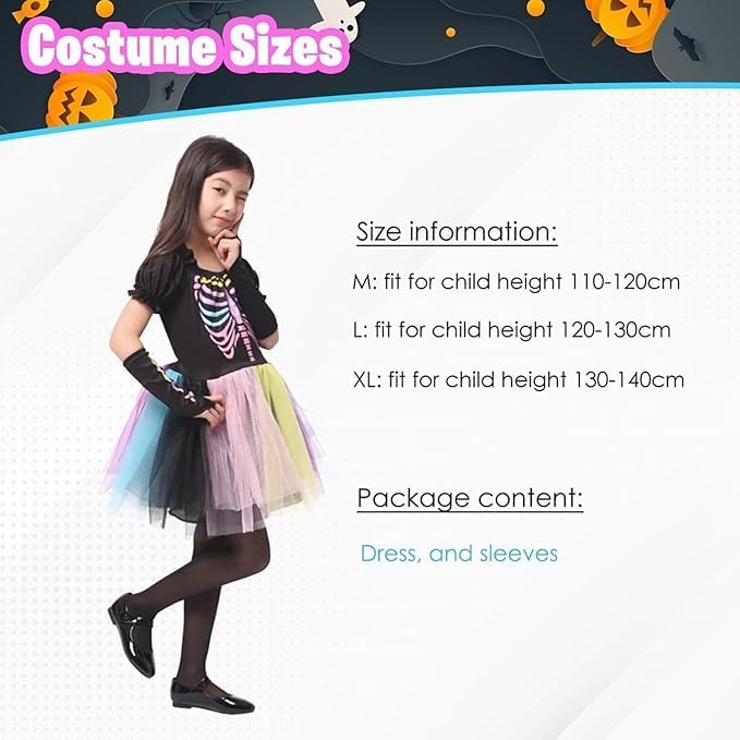 Home Smart Skeleton Costume Dress for Girls Rainbow Color Style Outfit Stage Performance Event Party & Birthday - Image 1