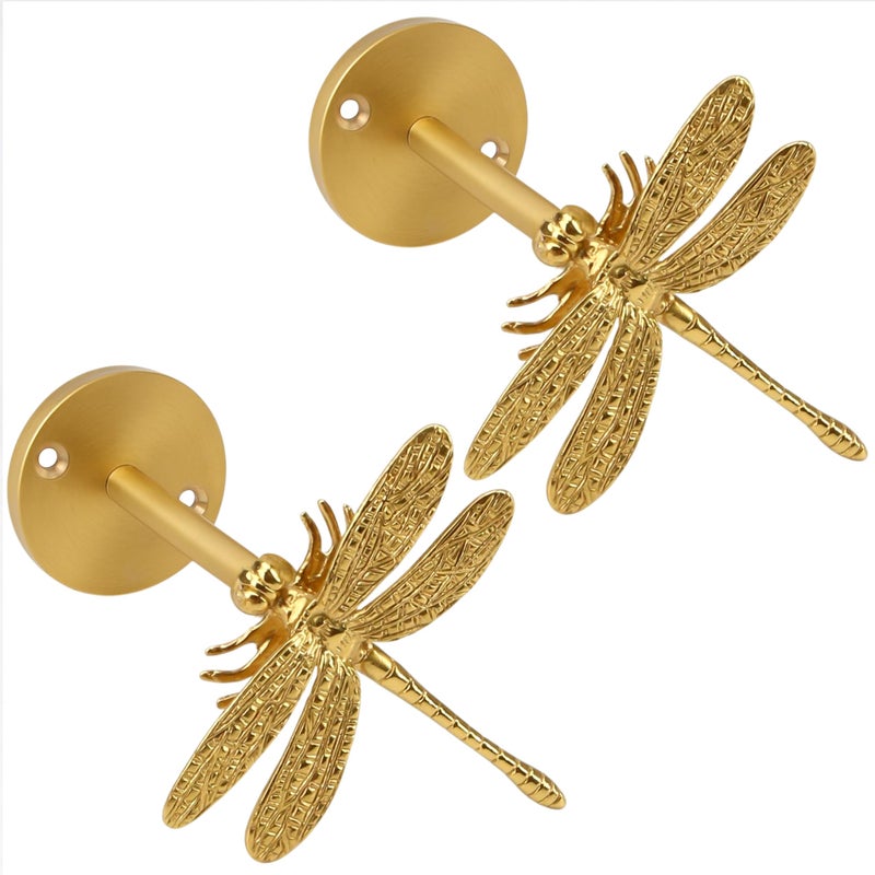 KH866 Set of 2 Dragonfly Curtain Holdbacks Swag Holders for Windows Antique Brass Curtain Tieback Wall Hook Pull Backs for Drapes Bedroom Office Home Decoration - Image 2
