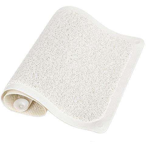 Huji Loofah Shower Mat  NonSlip Bath Mat 10 Super Suction Cups for Bathroom  Great for The Elderly and Children