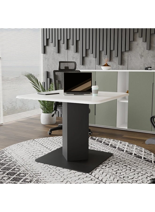NEO FRONT FURNITURE 4-Seater Meeting Table – Square Mini Conference Table for Office, Powder-Coated White Top with Metal Legs (90 x 90x 75 cm) TPFN-DBH43 - Image 1