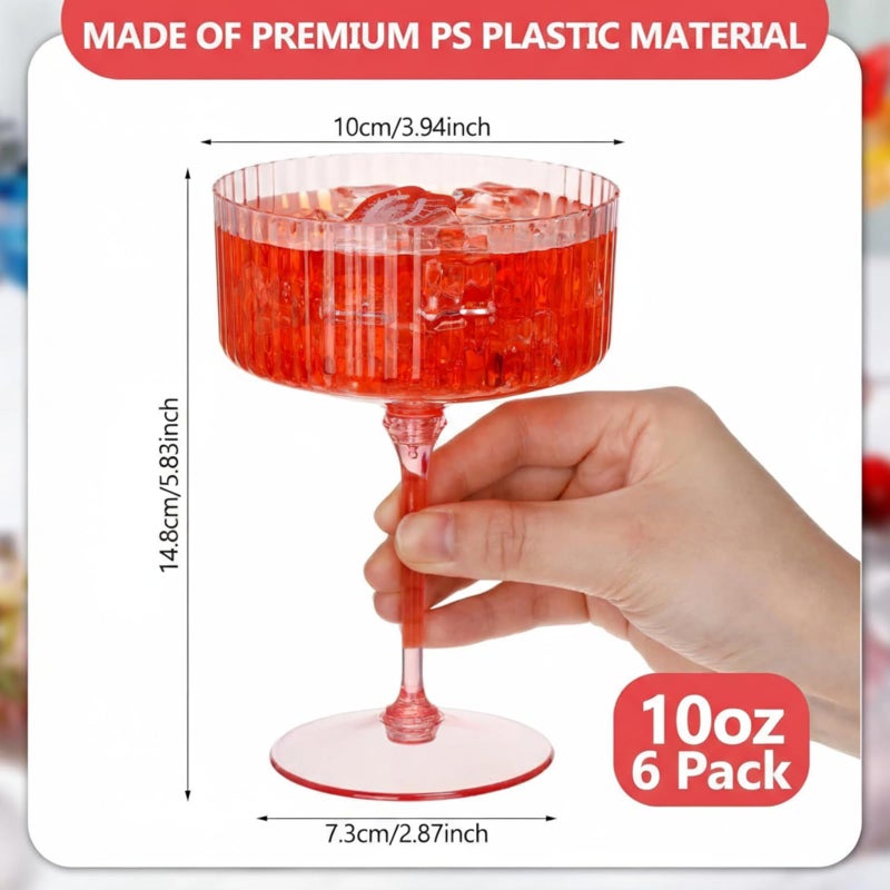Jingmore 6 Pcs Ribbed Martini Glasses 10 oz Disposable Plastic Vintage Ribbed Coupe Glasses Unbreakable Dessert Parfait Glassware for Wedding Birthday Party Supplies (Pink) - Image 2