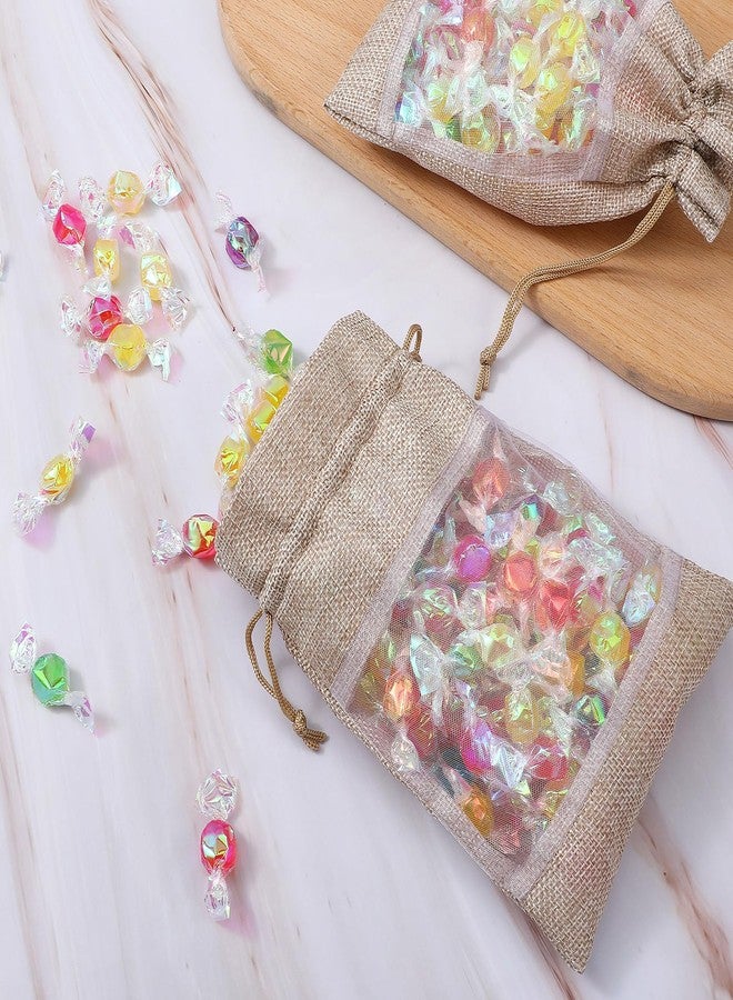 Caeuiciw 50 Pcs Burlap Bags with Drawstring Burlap Gift Bags 5x7 Small Burlaps Gift Bags With Window Small Linen Sheer Bag Linen Mesh See Through Gifts Bag for Party, Cosmetic Samples - Image 3