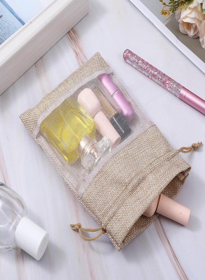 Caeuiciw 50 Pcs Burlap Bags with Drawstring Burlap Gift Bags 5x7 Small Burlaps Gift Bags With Window Small Linen Sheer Bag Linen Mesh See Through Gifts Bag for Party, Cosmetic Samples - Image 5