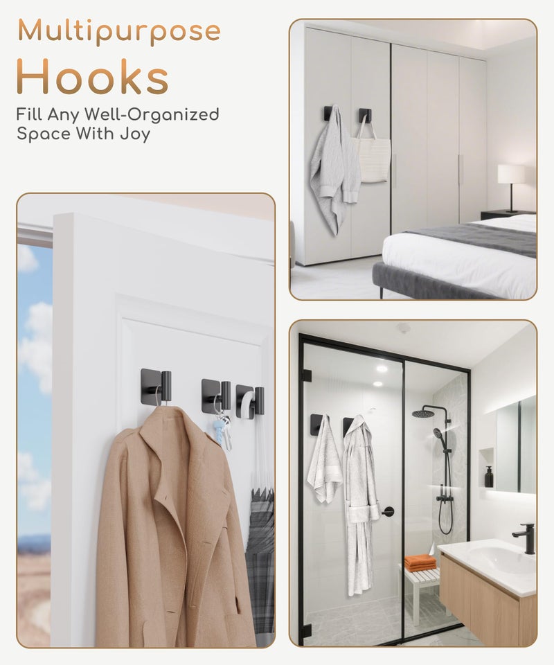 Aikzik 4 Pack Large Heavy Duty Wall Hooks - 26lb Max, Stainless Steel Adhesive Towel Hook, Shower Hooks for Hanging Towel, Coat, Robe, Wall Hook for Use in Bathroom, Kitchen and Door, Matte Black - Image 5